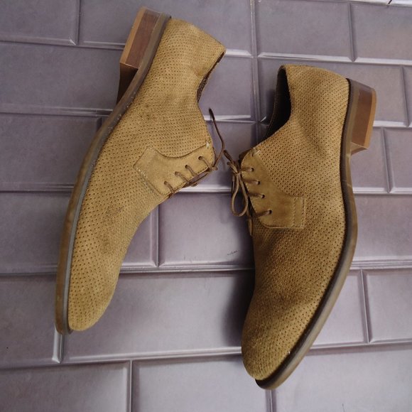 SIZE 8. BACCO BUCCI perforated suede leather oxford dress shoes. main image 8